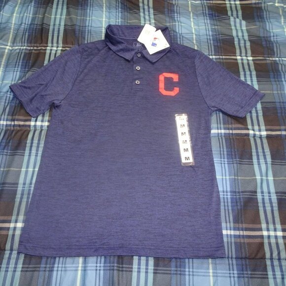 NWT Cleveland Indians Blue Polo Shirt Size Medium NEW - Picture 1 of 7